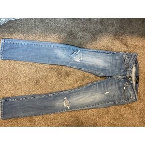 Lucky Brand Women's Blue Distressed Denim Jeans Size 27 Straight Leg